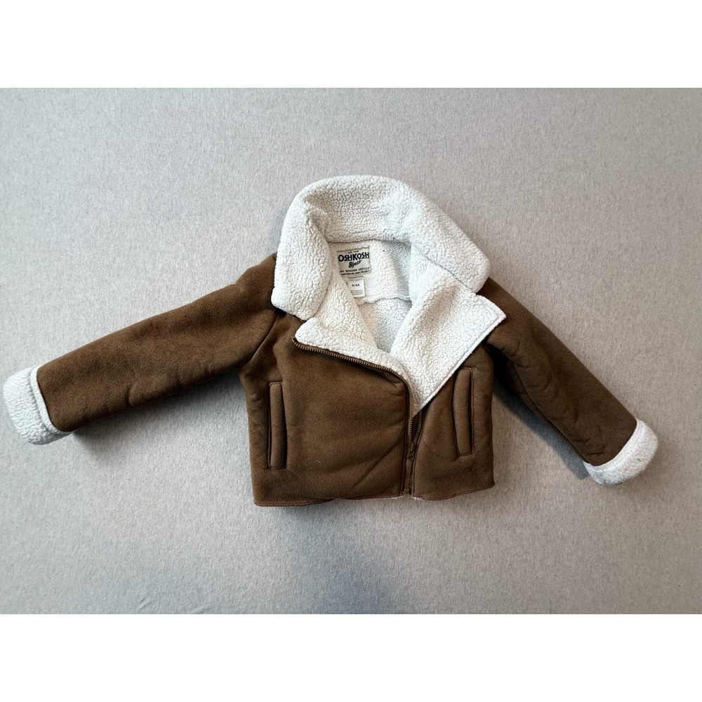 OshKosh Bgosh Toddler Brown Faux Suede Sherpa Aviator Jacket Size 4/4A